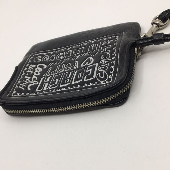 Coach Poppy Black Patent Leather Square Wristlet with Metallic Silver Lettering - Picture 16 of 16
